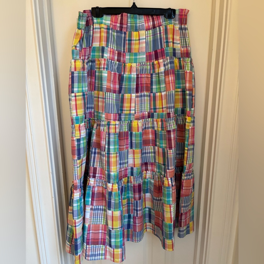 Sara Campbell Patch Madras Tiered Skirt, size L - Picture 3 of 3